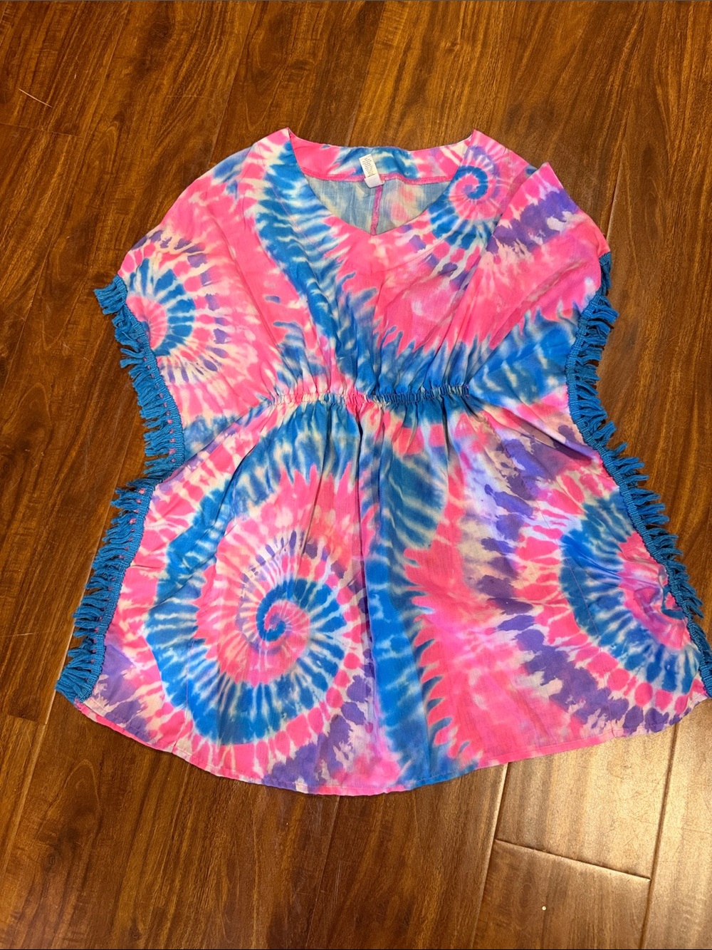 SO Pink & Blue Tie-Dye V-Neck Girls Cover up ☀️